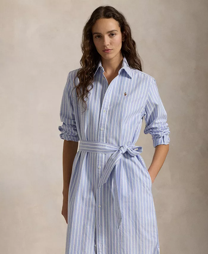 Alfani Polo Ralph Lauren Women's Belted Cotton Oxford Shirtdress Women's Fashion Shoes & Accessories