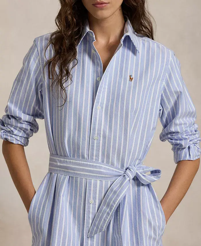 Alfani Polo Ralph Lauren Women's Belted Cotton Oxford Shirtdress Women's Fashion Shoes & Accessories