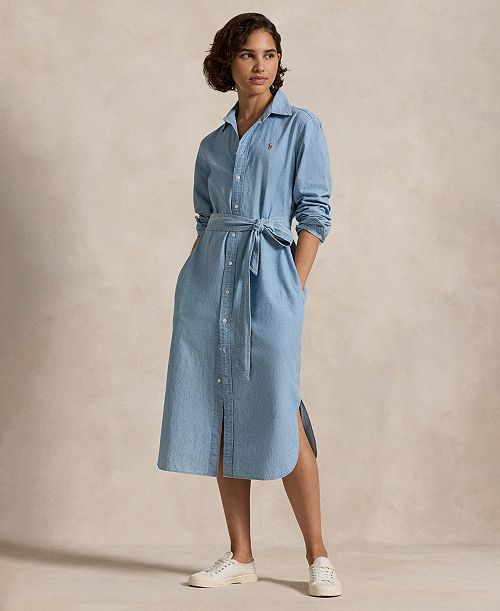 alfani Polo Ralph Lauren Women's Belted Cotton Oxford Shirtdress Women's Fashion Shoes & Accessories