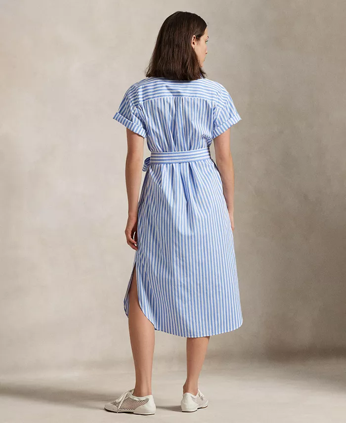 Alfani Polo Ralph Lauren Women's Belted Striped Cotton Shirtdress Women's Fashion Shoes & Accessories