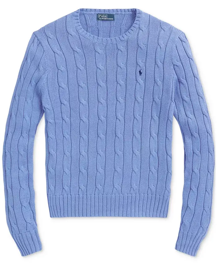 Alfani Polo Ralph Lauren Women's Cable-Knit Cotton Crewneck Sweater Women's Fashion Shoes & Accessories