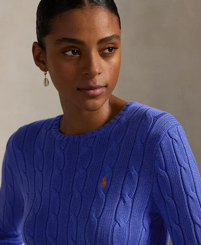 Alfani Polo Ralph Lauren Women's Cable-Knit Cotton Crewneck Sweater Women's Fashion Shoes & Accessories