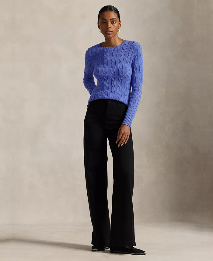 Alfani Polo Ralph Lauren Women's Cable-Knit Cotton Crewneck Sweater Women's Fashion Shoes & Accessories