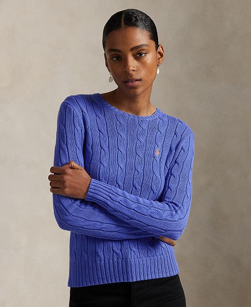 alfani Polo Ralph Lauren Women's Cable-Knit Cotton Crewneck Sweater Women's Fashion Shoes & Accessories