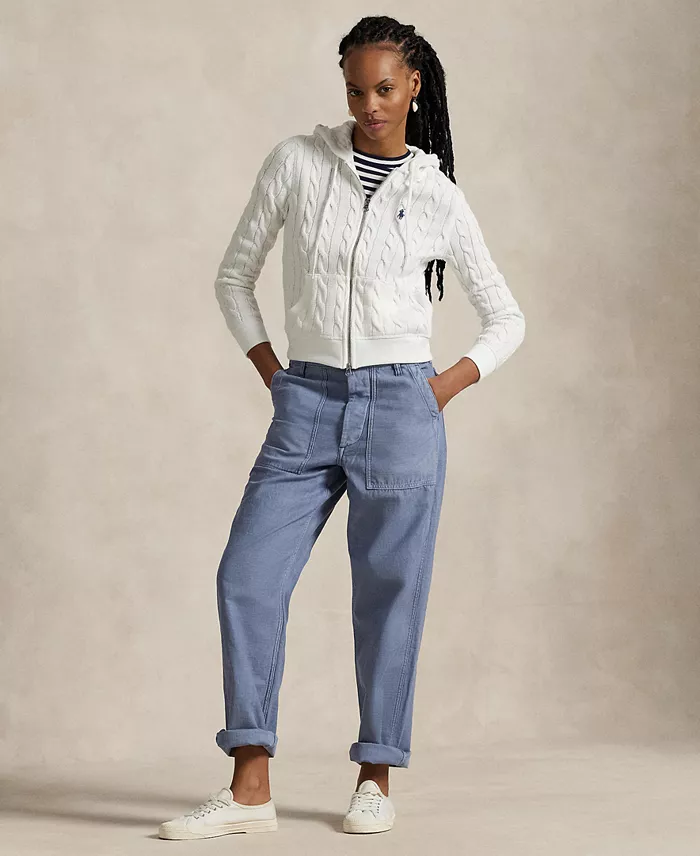 Alfani Polo Ralph Lauren Women's Cable-Knit Cotton Full-Zip Hoodie Sweater Women's Fashion Shoes & Accessories