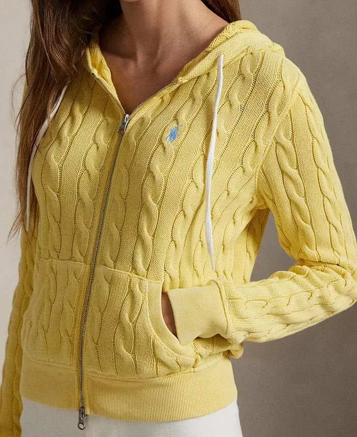 Alfani Polo Ralph Lauren Women's Cable-Knit Cotton Full-Zip Hoodie Sweatshirt Women's Fashion Shoes & Accessories