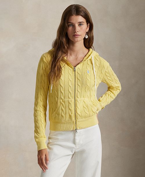 alfani Polo Ralph Lauren Women's Cable-Knit Cotton Full-Zip Hoodie Sweatshirt Women's Fashion Shoes & Accessories