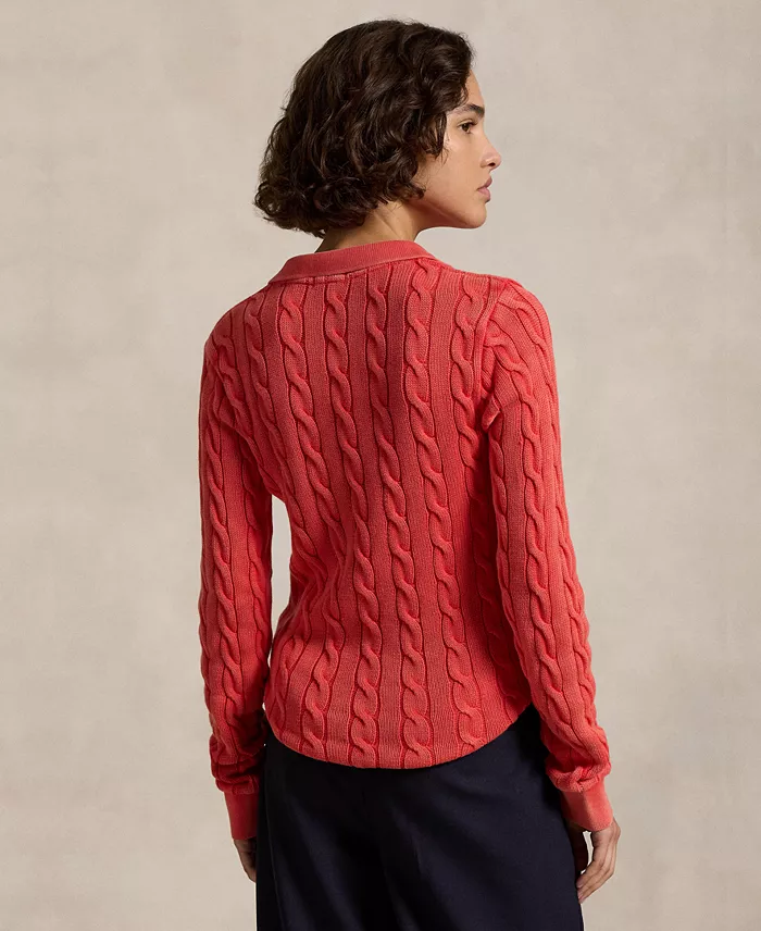 Alfani Polo Ralph Lauren Women's Cable-Knit Cotton Long-Sleeve Polo Shirt Sweater Women's Fashion Shoes & Accessories