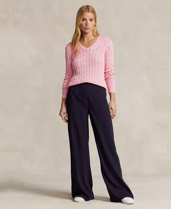 Alfani Polo Ralph Lauren Women's Cable-Knit Cotton V-Neck Sweater Women's Fashion Shoes & Accessories