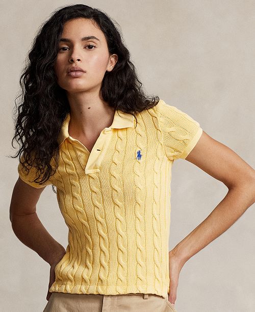 alfani Polo Ralph Lauren Women's Cable-Knit Polo Shirt Women's Fashion Shoes & Accessories