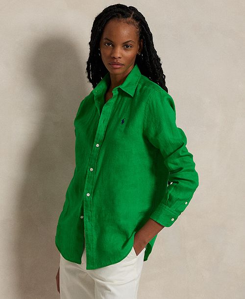 alfani Polo Ralph Lauren Women's Classic-Fit 100% Linen Shirt Women's Fashion Shoes & Accessories