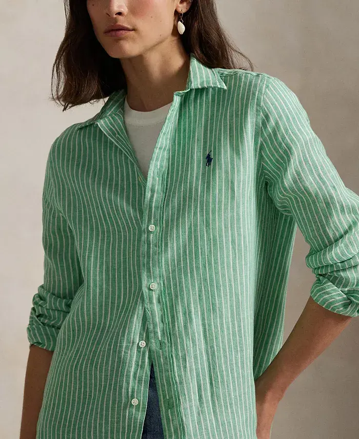 Alfani Polo Ralph Lauren Women's Classic-Fit Striped 100% Linen Shirt Women's Fashion Shoes & Accessories