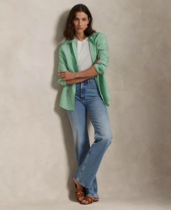 Alfani Polo Ralph Lauren Women's Classic-Fit Striped 100% Linen Shirt Women's Fashion Shoes & Accessories