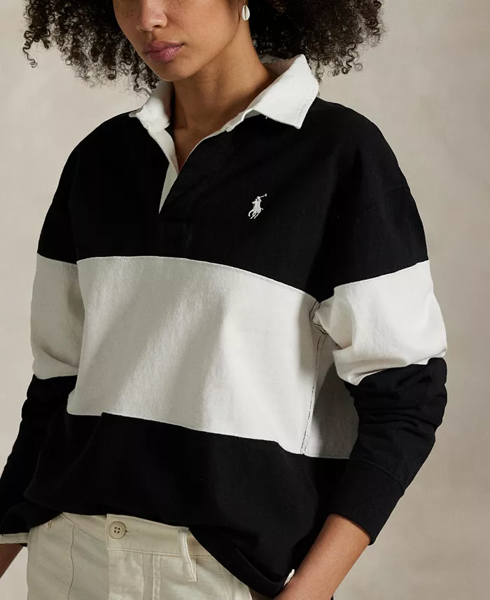 Alfani Polo Ralph Lauren Women's Color-Blocked Cotton Jersey Rugby Shirt Women's Fashion Shoes & Accessories
