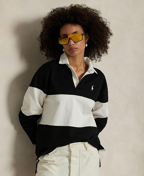 alfani Polo Ralph Lauren Women's Color-Blocked Cotton Jersey Rugby Shirt Women's Fashion Shoes & Accessories