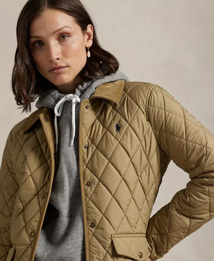 Alfani Polo Ralph Lauren Women's Corduroy-Trim Quilted Barn Jacket Women's Fashion Shoes & Accessories