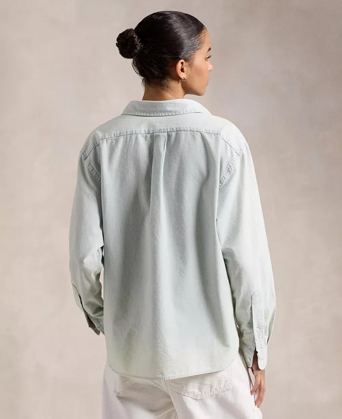 Alfani Polo Ralph Lauren Women's Cropped Boxy Chambray Shirt Women's Fashion Shoes & Accessories