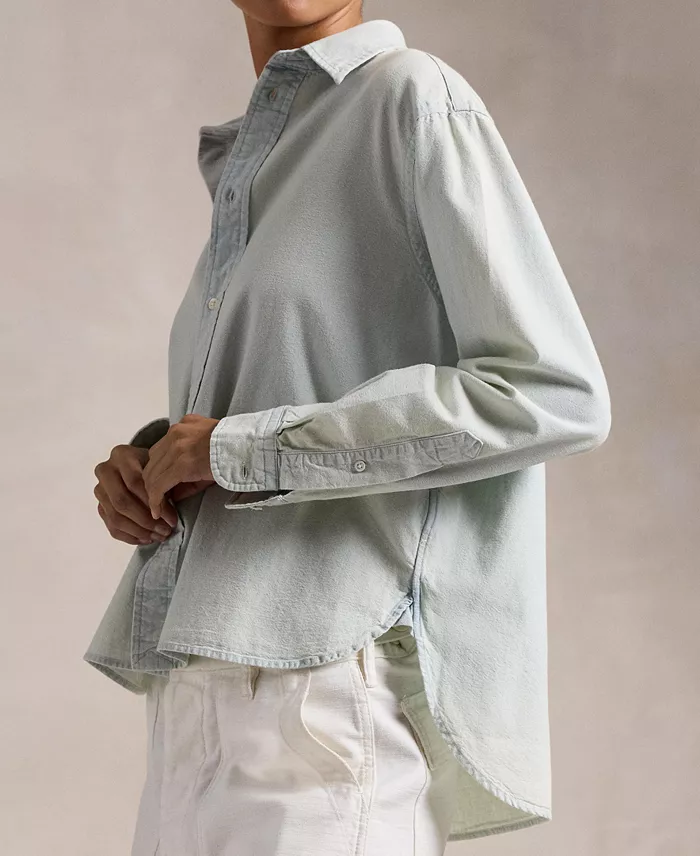Alfani Polo Ralph Lauren Women's Cropped Boxy Chambray Shirt Women's Fashion Shoes & Accessories