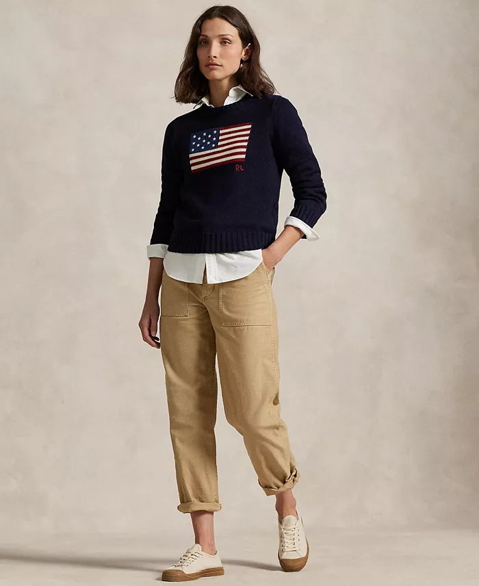 Alfani Polo Ralph Lauren Women's Flag Cotton Crewneck Sweater Women's Fashion Shoes & Accessories