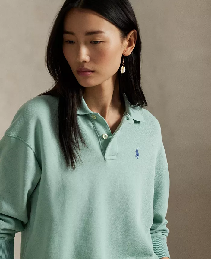 Alfani Polo Ralph Lauren Women's Lightweight Fleece Long-Sleeve Polo Sweatshirt Women's Fashion Shoes & Accessories