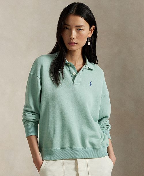 alfani Polo Ralph Lauren Women's Lightweight Fleece Long-Sleeve Polo Sweatshirt Women's Fashion Shoes & Accessories