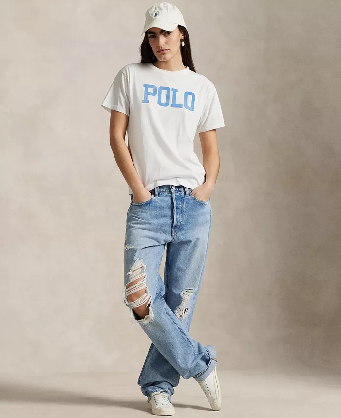 Alfani Polo Ralph Lauren Women's Logo Cotton Jersey Crewneck Tee Women's Fashion Shoes & Accessories