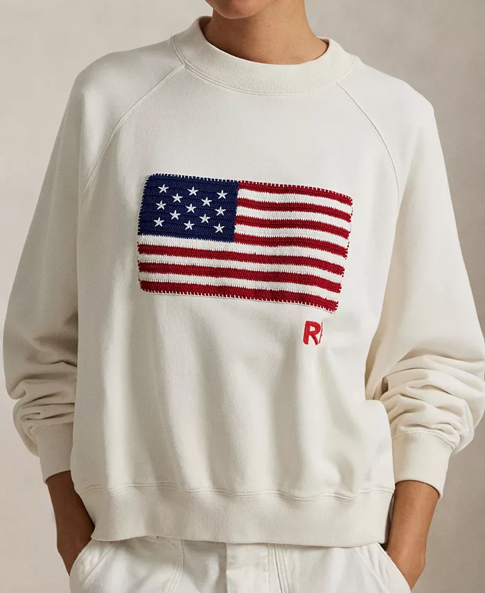 Alfani Polo Ralph Lauren Women's Logo Flag French Terry Crewneck Women's Fashion Shoes & Accessories
