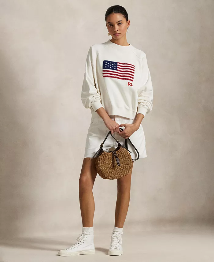 Alfani Polo Ralph Lauren Women's Logo Flag French Terry Crewneck Women's Fashion Shoes & Accessories