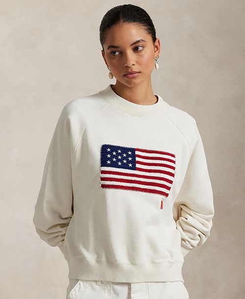 alfani Polo Ralph Lauren Women's Logo Flag French Terry Crewneck Women's Fashion Shoes & Accessories