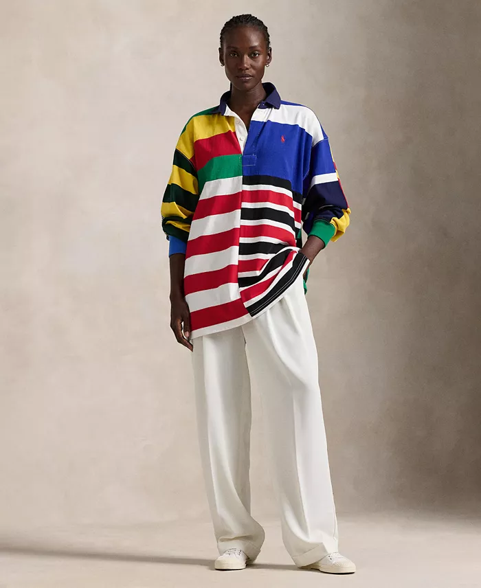 Alfani Polo Ralph Lauren Women's Patchwork-Stripe Jersey Rugby Shirt Women's Fashion Shoes & Accessories