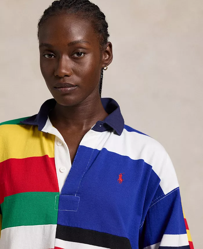 Alfani Polo Ralph Lauren Women's Patchwork-Stripe Jersey Rugby Shirt Women's Fashion Shoes & Accessories