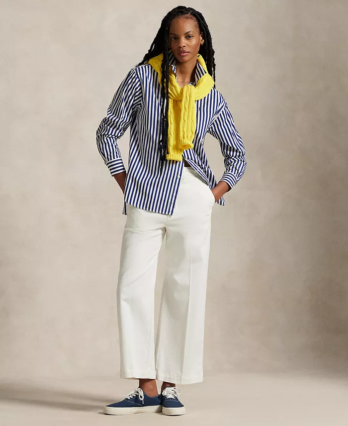 Alfani Polo Ralph Lauren Women's Relaxed-Fit Striped Cotton Shirt Women's Fashion Shoes & Accessories