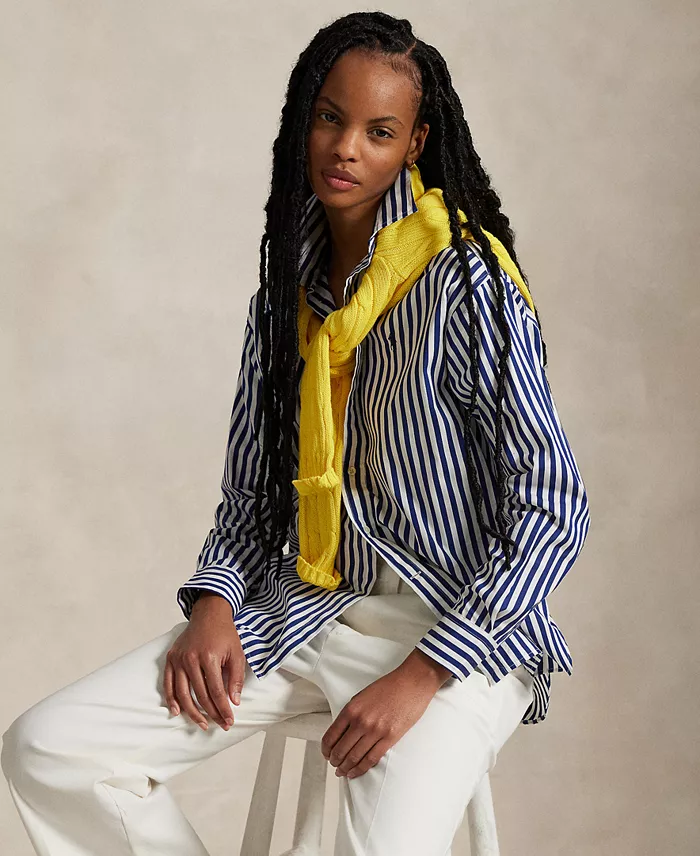 Alfani Polo Ralph Lauren Women's Relaxed-Fit Striped Cotton Shirt Women's Fashion Shoes & Accessories