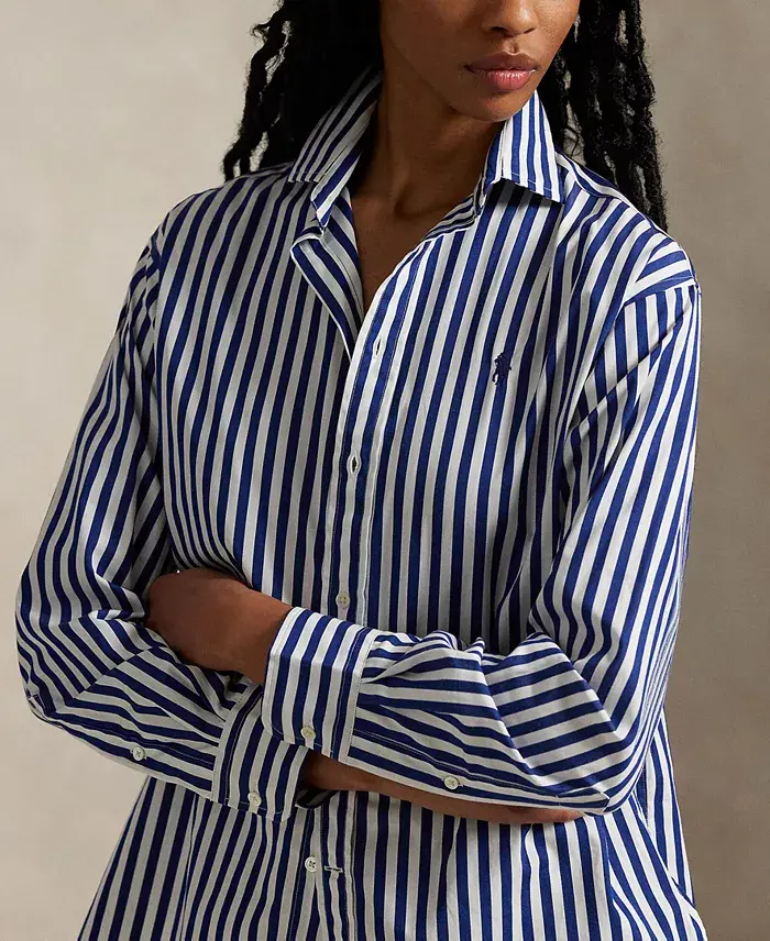Alfani Polo Ralph Lauren Women's Relaxed-Fit Striped Cotton Shirt Women's Fashion Shoes & Accessories