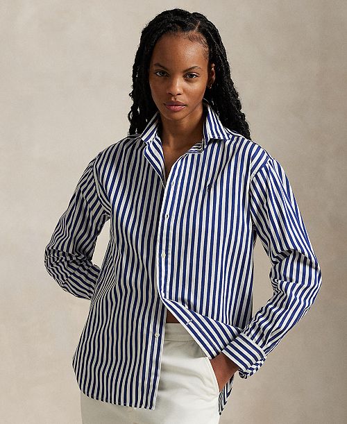 alfani Polo Ralph Lauren Women's Relaxed-Fit Striped Cotton Shirt Women's Fashion Shoes & Accessories