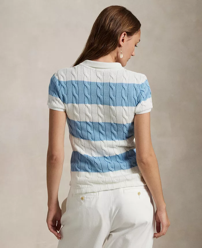 Alfani Polo Ralph Lauren Women's Slim-Fit Cable-Knit Polo Shirt Women's Fashion Shoes & Accessories
