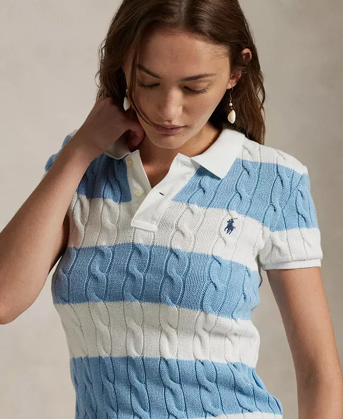 Alfani Polo Ralph Lauren Women's Slim-Fit Cable-Knit Polo Shirt Women's Fashion Shoes & Accessories