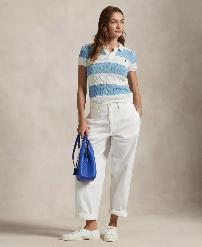 Alfani Polo Ralph Lauren Women's Slim-Fit Cable-Knit Polo Shirt Women's Fashion Shoes & Accessories