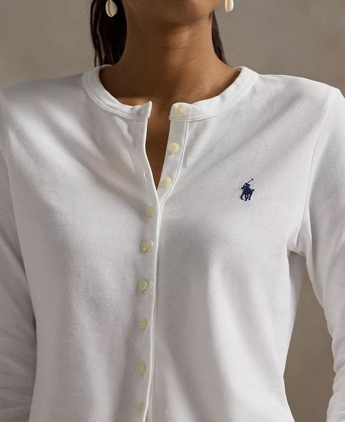 Alfani Polo Ralph Lauren Women's Stretch Mesh Cotton Crewneck Cardigan Top Women's Fashion Shoes & Accessories
