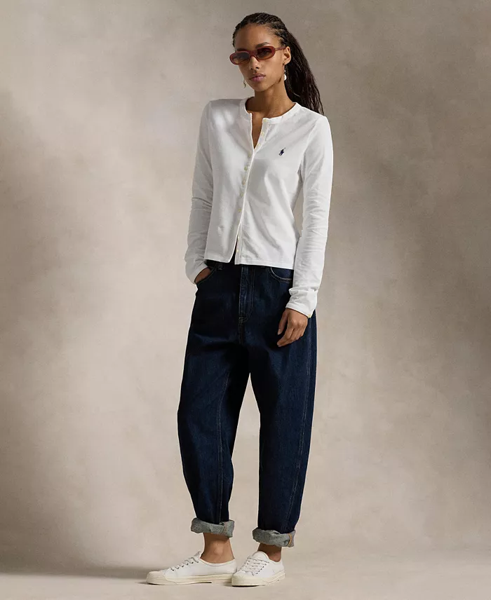 Alfani Polo Ralph Lauren Women's Stretch Mesh Cotton Crewneck Cardigan Top Women's Fashion Shoes & Accessories