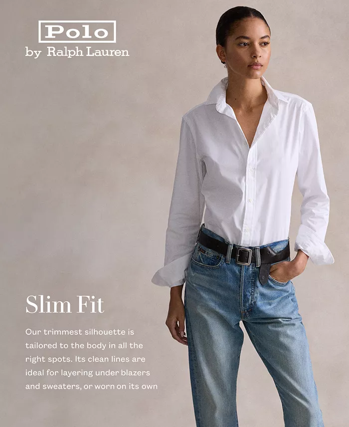 Alfani Polo Ralph Lauren Women's Stretch Slim Fit Oxford Shirt Women's Fashion Shoes & Accessories