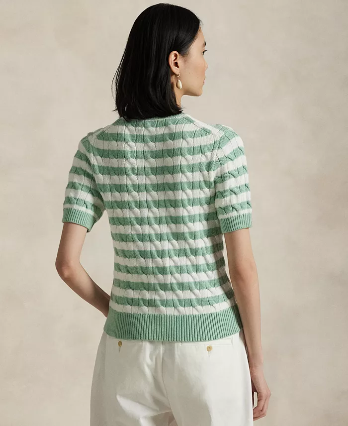 Alfani Polo Ralph Lauren Women's Striped Cable-Knit Short-Sleeve Cardigan Sweater Women's Fashion Shoes & Accessories