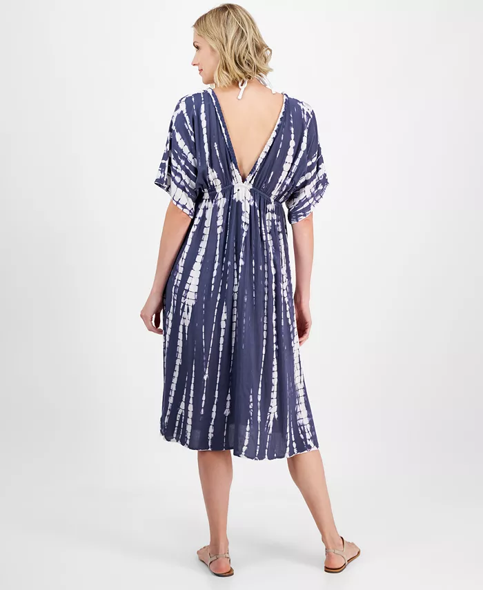 Alfani Raviya Women's Tie-Dyed Braid-Trim V-Neck Cover-Up Dress Women's Fashion Shoes & Accessories