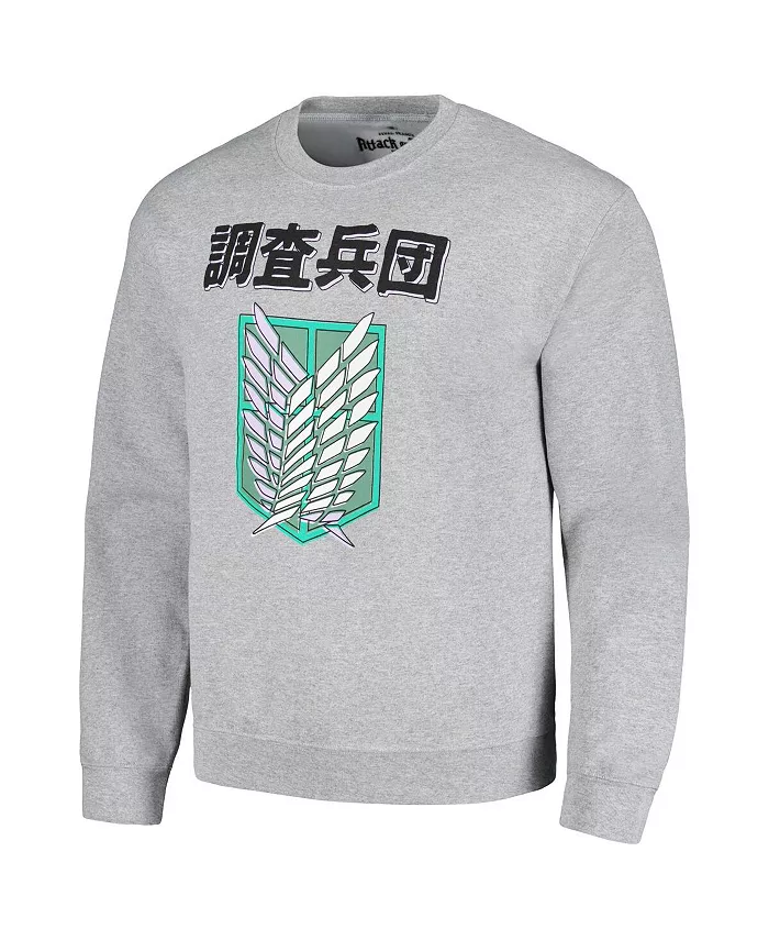 Alfani Ripple Junction Men's And Women's Heather Gray Attack On Titan Graphic Fleece Sweatshirt Sports Fan Shop