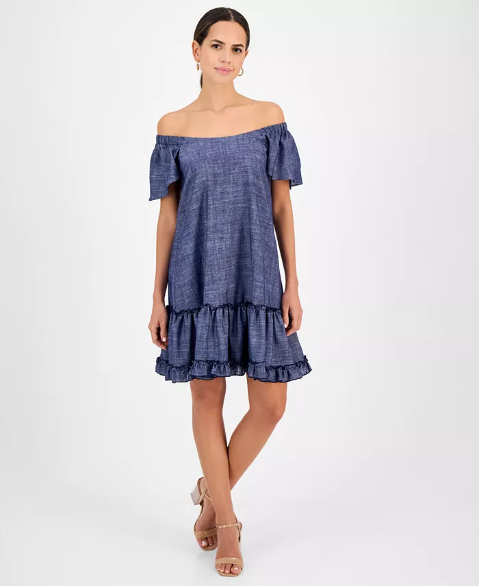 Alfani Robbie Bee Women's Square-Neck Short-Sleeve Shift Dress Women's Fashion Shoes & Accessories