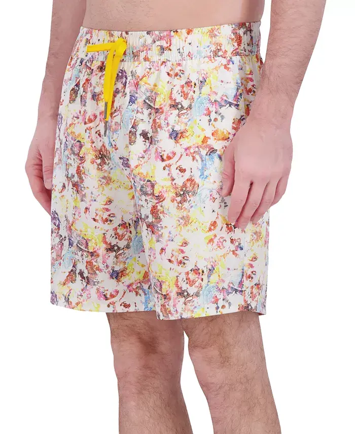 Alfani Robert Graham Men's Drew Floral Print Drawstring 7" Swim Trunks Men's Fashion & Accessories