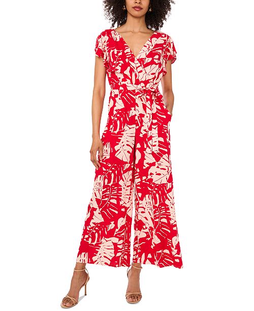 alfani Sam & Jess Women's Printed Flutter-Sleeve Wide-Leg Jumpsuit Women's Fashion Shoes & Accessories