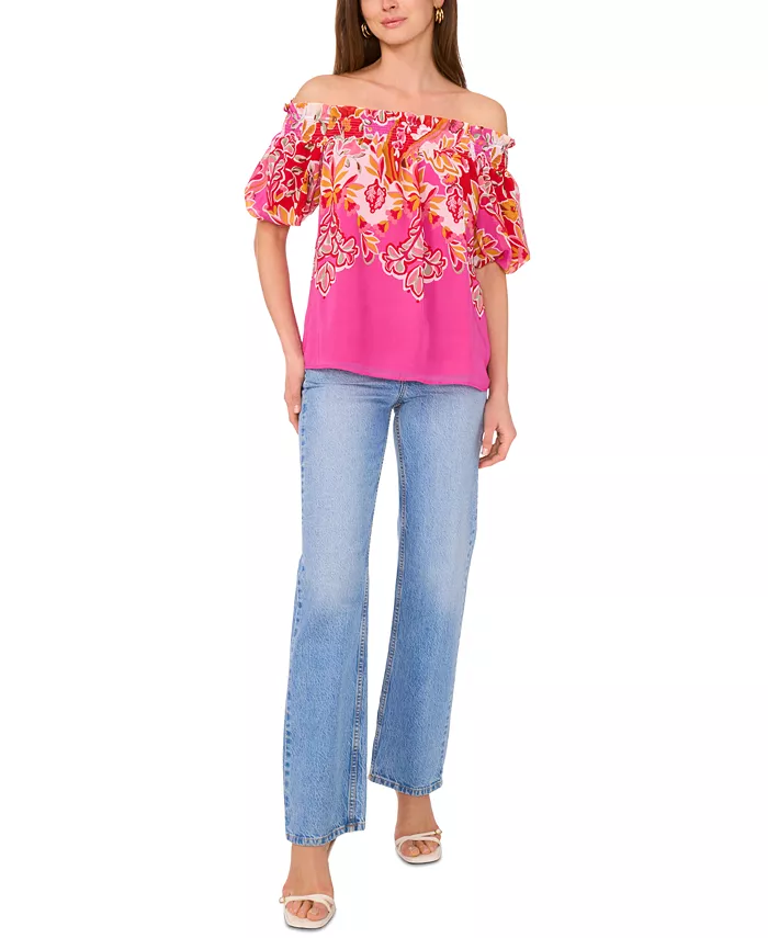 Alfani Sam & Jess Women's Printed Smocked Off-The-Shoulder Top Women's Fashion Shoes & Accessories