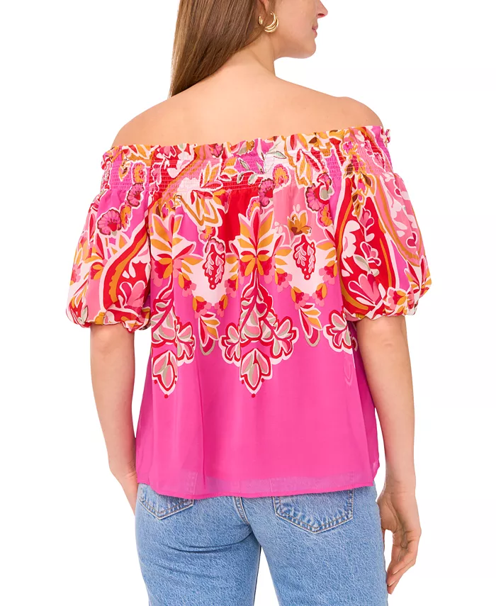 Alfani Sam & Jess Women's Printed Smocked Off-The-Shoulder Top Women's Fashion Shoes & Accessories