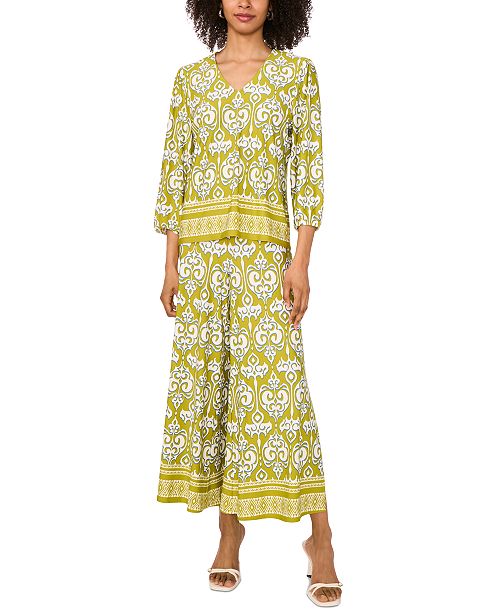 alfani Sam & Jess Women's Printed V-Neck Top & Pants Women's Fashion Shoes & Accessories